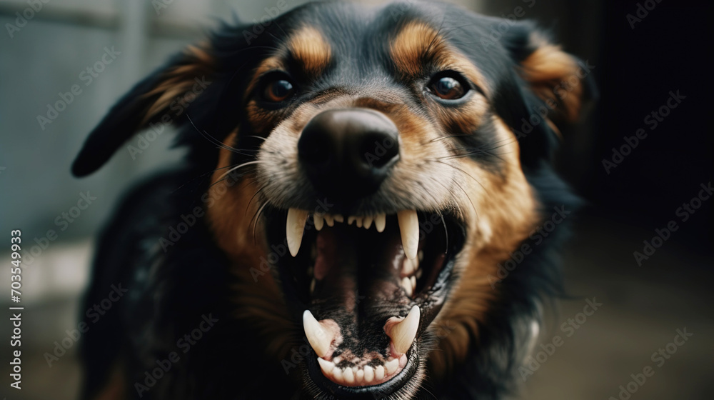 Obraz na płótnie closeup aggressive dog growling and shows teeth w salonie