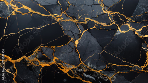 Abstract black marble background with golden veins pain 
