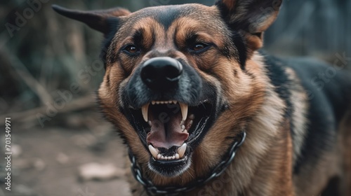 aggressive dog German Shepherd growling and shows teeth photo