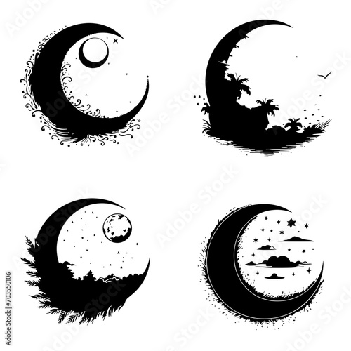 Moon svg, moon png, summer clipart, clipart, moon illustration, palm, tree, beach, tropical, vector, summer, illustration, island, silhouette, sea, sun, nature, travel, ocean, sunset, design, sky, lan