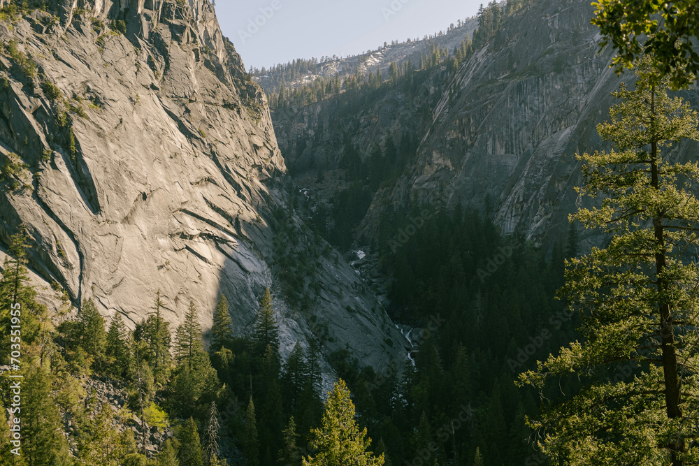 River and waterfall cutting through Yosemite Valley River and waterfall cutting through Yosemite Valley