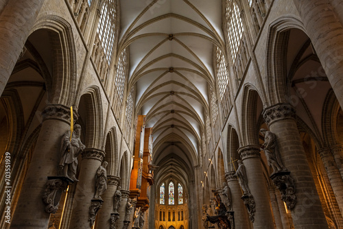 St Michael and St Gudula cathedral interior (Cathédrale des Saints Michel et Gudule), a medieval Roman Catholic cathedral in central Brussels, Belgium. photo