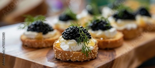 White caviar-topped appetizers.