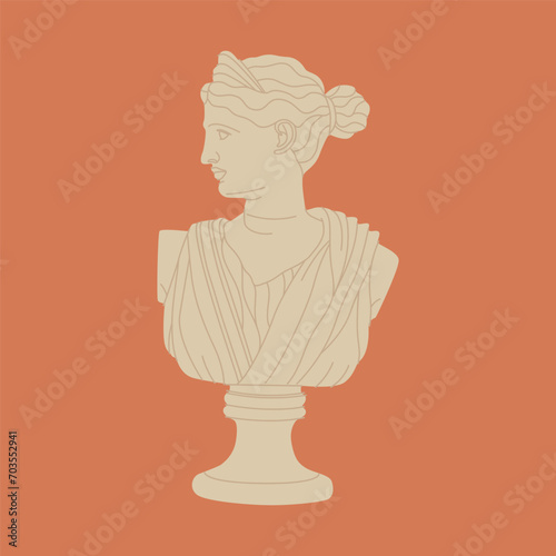 One line Ancient Greek goddess statue. Aphrodite or Venus ancient classical statue.