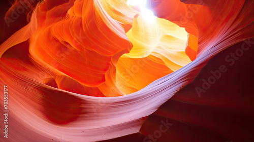 Beautiful landscape view of artistic lower Antelope Canyon Arizona with orange golden sunlight created with Generative AI Technology