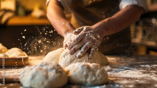 baker kneading dough in a bakery generative ai © ThisDesign