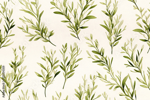 Seamless watercolor herbal pattern. Design for textile, wallpaper, wrapping paper. Illustration in cookbook or culinary guide. Print for eco-friendly home textile