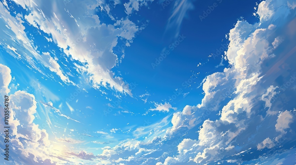 blue sky with clouds, manga, anime, comic style generative ai - obrazy, fototapety, plakaty 