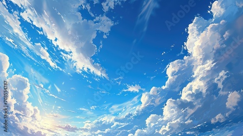 blue sky with clouds, manga, anime, comic style generative ai photo