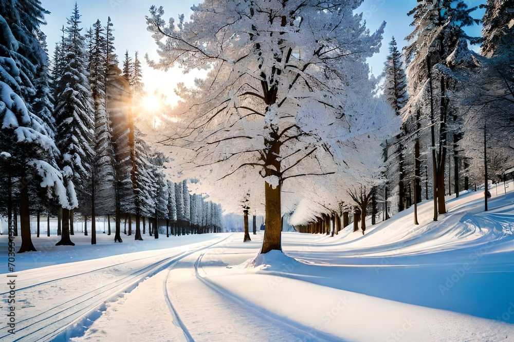 winter road in the park