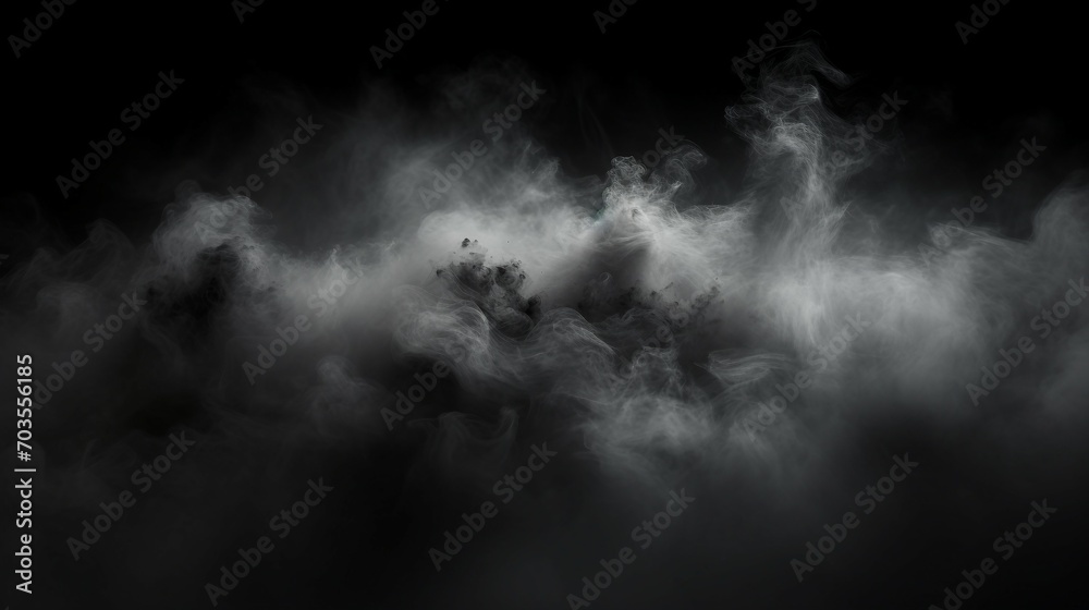 Fototapeta premium White cloud of smoke on a black background. Texture fog. Design element.