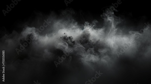 White cloud of smoke on a black background. Texture fog. Design element.