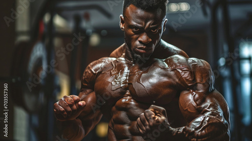 bodybuilder flexing their muscles generative ai © ThisDesign