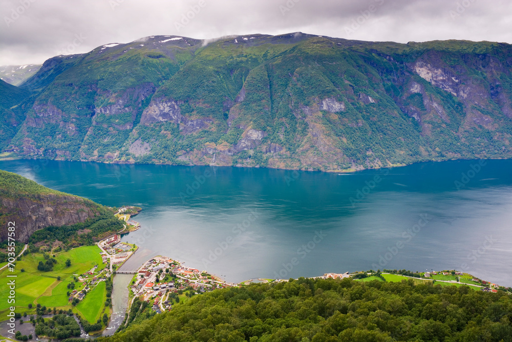 View of the Aurlandsfjord from Stegastein viewpoint, Norway