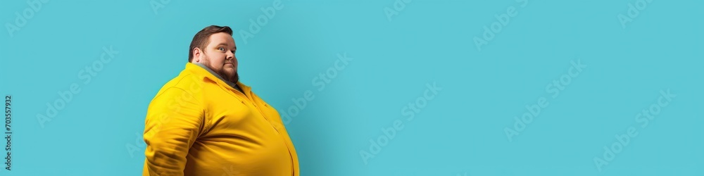 Overweight man isolated on the background banner, unhealthy lifestyle Overweight man isolated on the background banner, unhealthy lifestyle