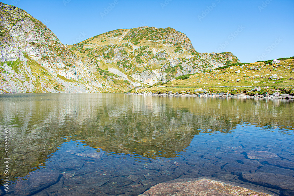 Amazing Landscape of Rila Mountain around The Seven Rila Lakes, Beautiful reflections in the water