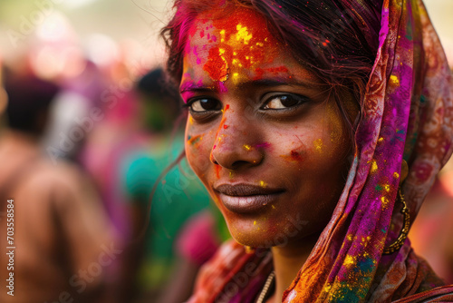 Vibrant and expressive portrait of girl during Holi celebrations