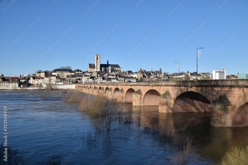 Beautiful landscape with the French town of Nevers and the Loire river