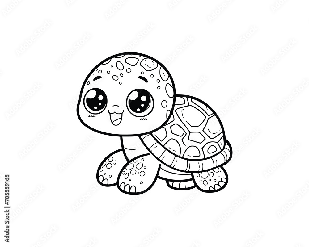 Fototapeta premium Cute Cartoon of turtle illustration for coloring book. outline line art. isolated white background