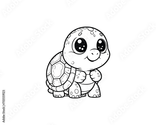 Cute Cartoon of turtle illustration for coloring book. outline line art. isolated white background