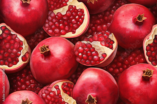 Seamless pattern with juicy pomegranate illustration. Vibrant design for ceramic, fabric, textile, home decor, stationery, wrapping paper, scrapbooking. Restaurant concept photo