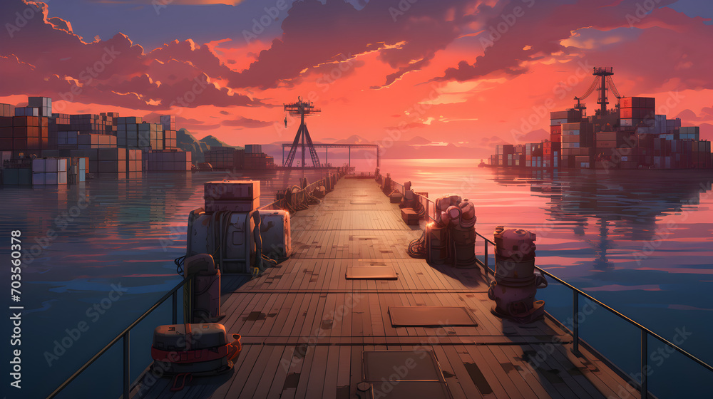 lofi dock, anime style - obrazy, fototapety, plakaty 