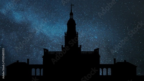 Independence Hall in Philadelphia, Time Lapse by Night with Stars and Milky Way in Background, Pennsylvania, USA photo