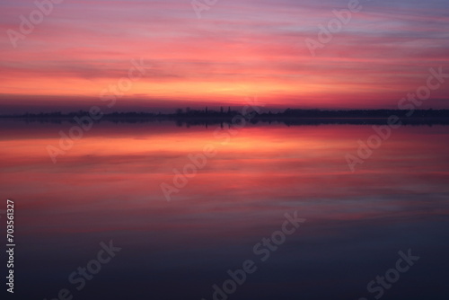 colorful sunset on the lake