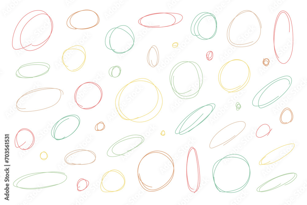 A set of hand drawn colorful circle doodles, squiggles and swirl lines, png transparent background A set of hand drawn colorful circle doodles, squiggles and swirl lines, png transparent background