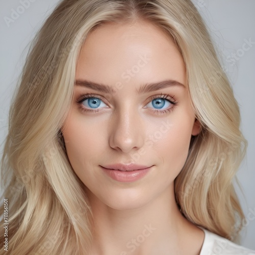 portrait of young happy blonde woman looks in camera, skin care beauty, skincare cosmetics, dental concept isolated over white background
