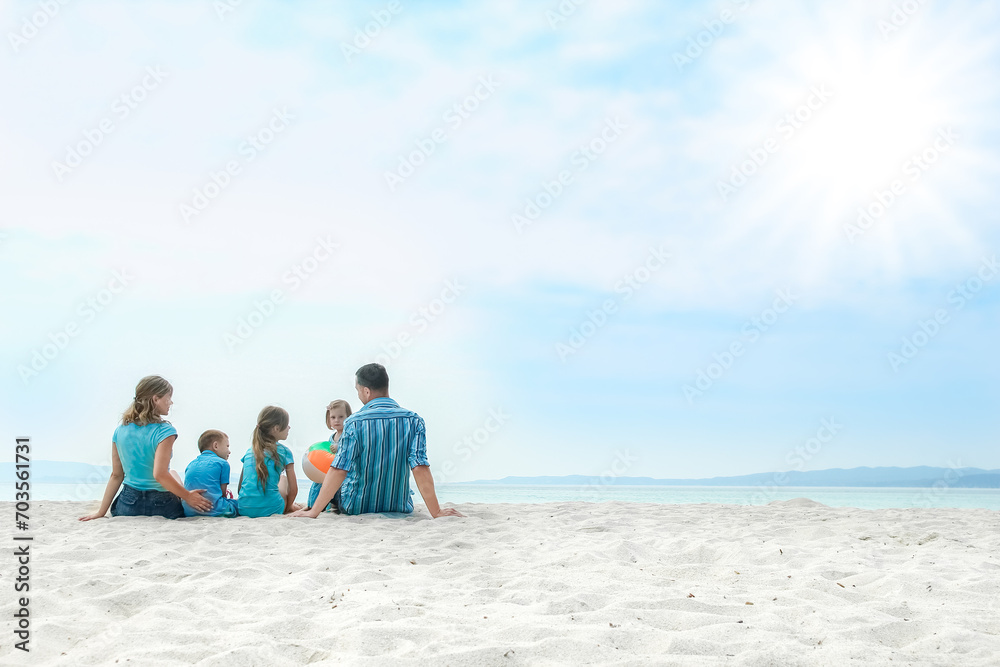 happy family at sea in greece on nature background happy family at sea in greece on nature background