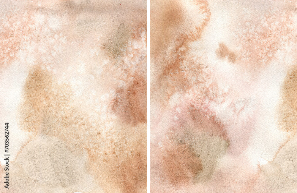 Fototapeta premium Watercolor abstract textures of brown and white spots. Hand painted pastel illustration isolated on white background. For design, print, fabric or background.
