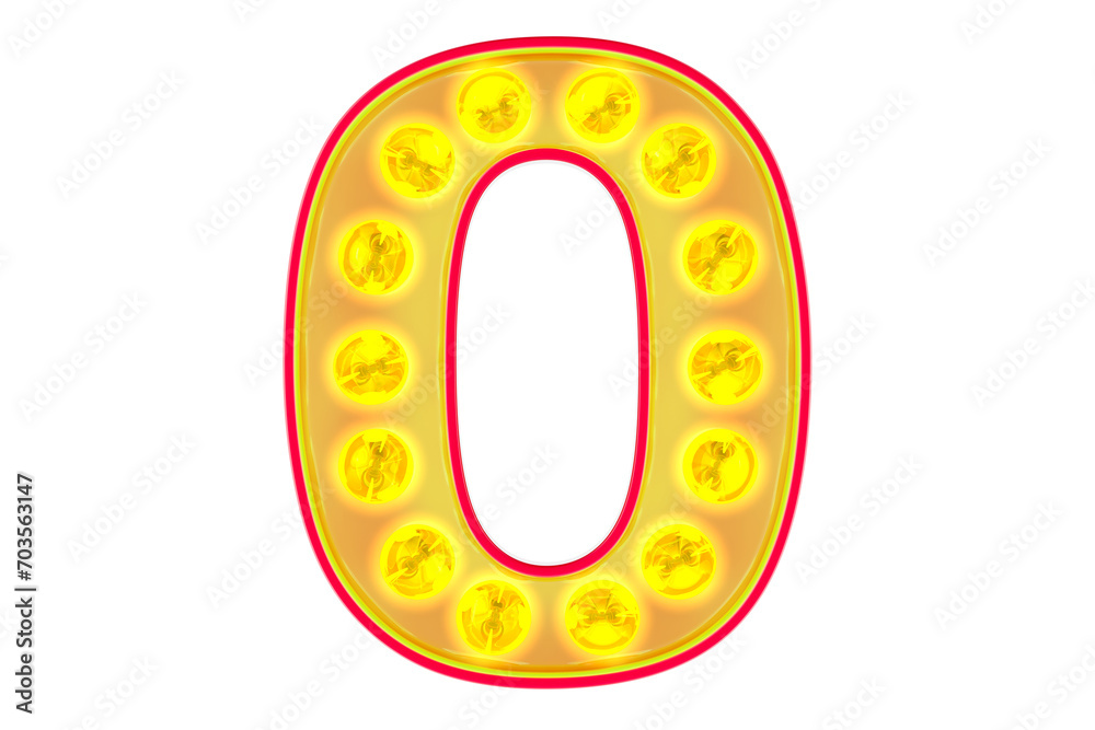 Light bulb number 0, glowing retro font. 3D rendering isolated on transparent background Light bulb number 0, glowing retro font. 3D rendering isolated on transparent background