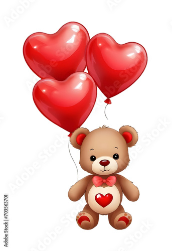teddy bear hold heart shape balloons, transparent background, valentine's day