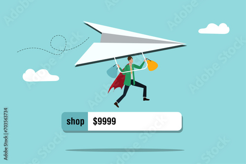 Online shopping, e-commerce or buy and purchasing products, through computer website and mobile app, Male shopper buying from an online store