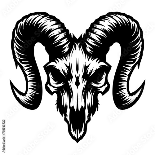 Vector logo of an evil skeleton. black and white logo of a scary goat skull. professional logo for tattoos, emblems, logos