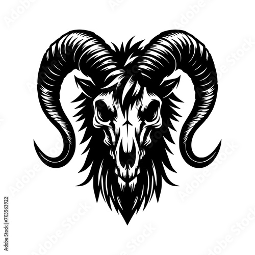 Vector logo of an evil skeleton. black and white logo of a scary goat skull. professional logo for tattoos, emblems, logos