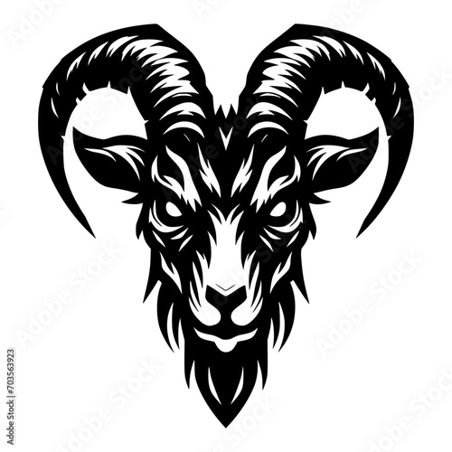 Vector logo of an evil skeleton. black and white logo of a scary goat skull. professional logo for tattoos, emblems, logos