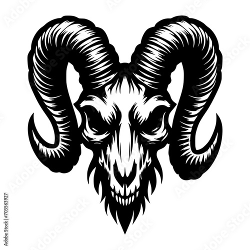 Vector logo of an evil skeleton. black and white logo of a scary goat skull. professional logo for tattoos, emblems, logos