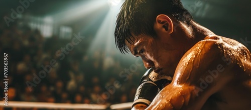 Muay Thai fighter paid respect in the ring.