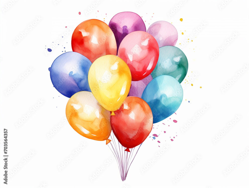 Vibrant Watercolor Balloons on white background Vibrant Watercolor Balloons on white background