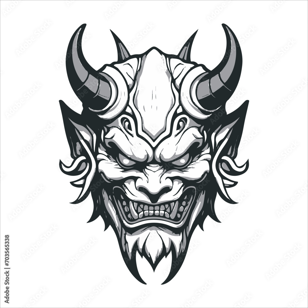 japanese devil oni mask head vector illustration