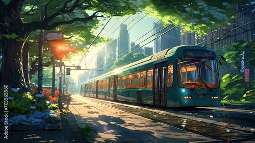 lofi train station, anime style