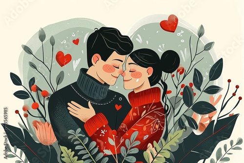 Watercolor couple kissing