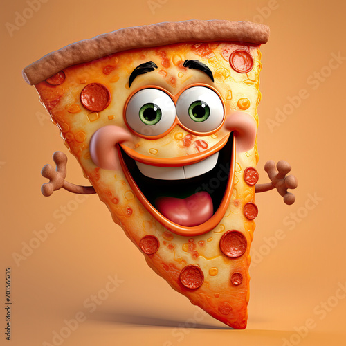 Cute Cartoon Pizza Character with Big Eyes © JJAVA