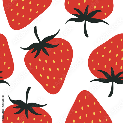 Summer doodle hand drawn strawberries seamless pattern, decorative strawberry texture textile design