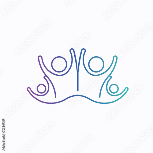 Community Harmony Logo - Four Abstract Line Art Figures in a Gradient Circle Symbolizing Unity, Diversity, and Social Connection
