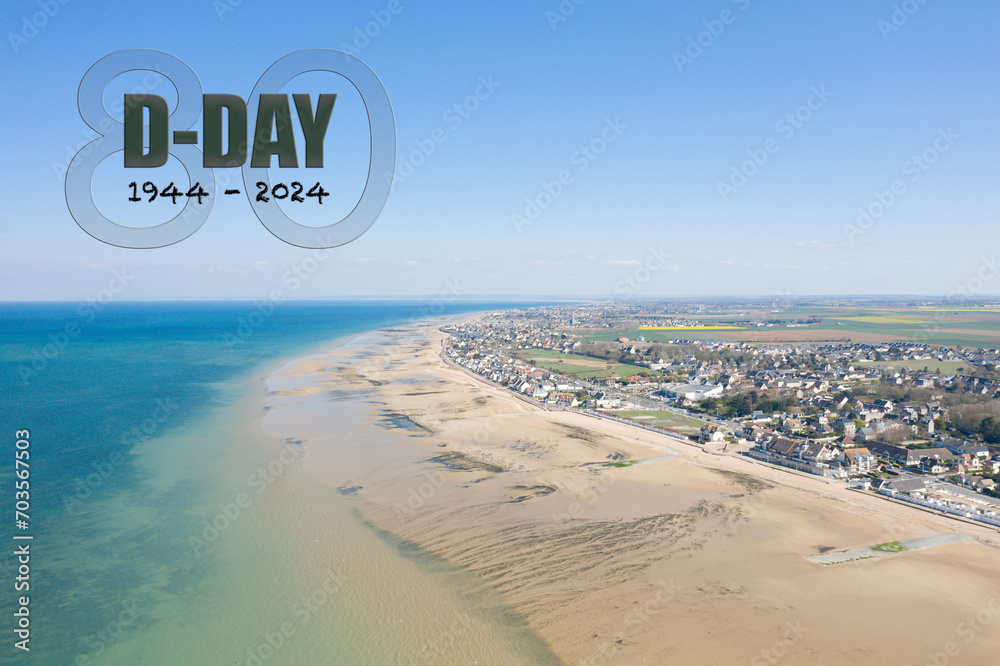 The 80th anniversary of the landings and the Overlord landing beach of Juno beach and the town of Bernieres sur Mer, in Arromanches les Bains - obrazy, fototapety, plakaty 