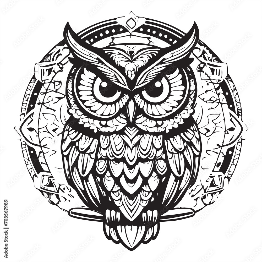 illustration vector mandala owl black and white