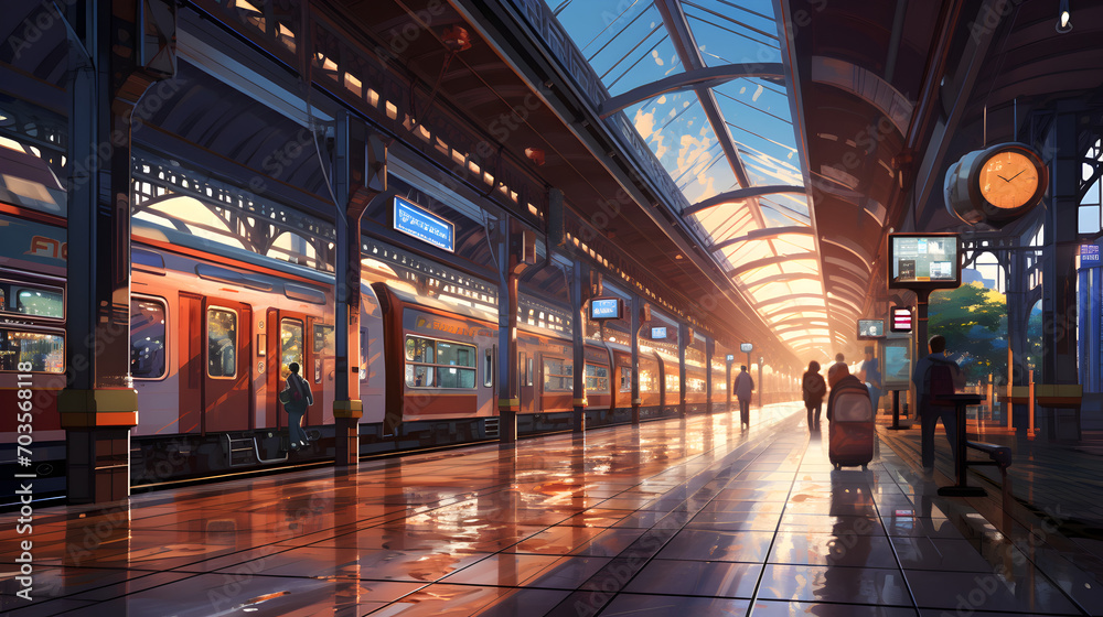 lofi train station, anime style